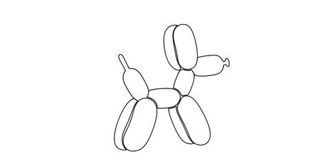A minimalist black and white outline sketch of a classic balloon animal shaped like a dog, standing upright.の素材