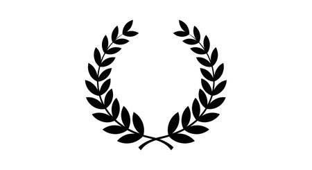 A simple black silhouette of a laurel wreath, often symbolizing victory, achievement, or honor, presented on a clean white background.の素材