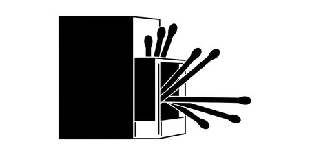 A stylized black and white illustration shows an open matchbox with several matches spilling out at an angle.の素材