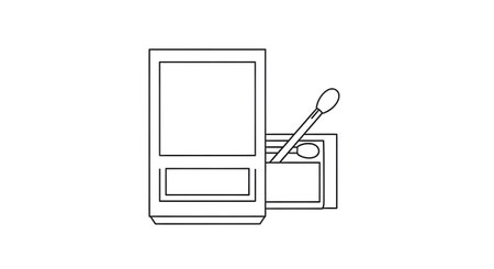 A simple black and white line drawing depicts an open makeup compact with a small applicator resting inside.の素材