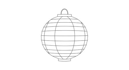 A simple line drawing depicts an oval-shaped lantern constructed from thin, intersecting wires, with a loop at the top for hanging.の素材