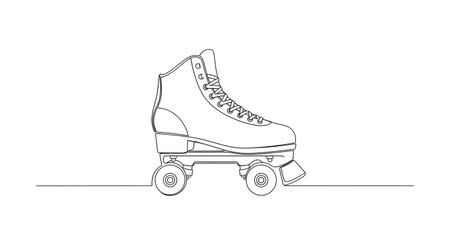 A simple line drawing of a vintage roller skate, presented in black and white against a plain background.の素材