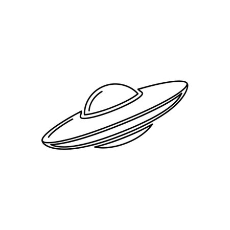 A minimalist, hand-drawn sketch of a traditional flying saucer, featuring a domed cockpit and layered body.の素材