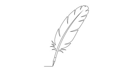 A delicate line drawing of a feather quill pen, showcasing intricate patterns and a classic writing instrument design.の素材