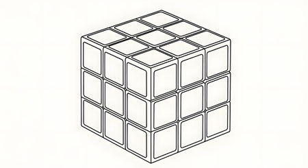 A line drawing shows a cube constructed from 27 smaller cubes arranged in a 3x3x3 grid, viewed from an isometric perspective.の素材