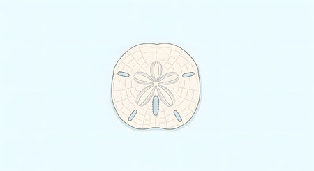A detailed illustration of a sand dollar skeleton, showcasing its intricate patterns against a soft, light blue backdrop.の素材