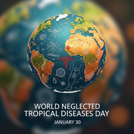 A vibrant globe highlighting continents and oceans, symbolizing global health and awareness for Neglected Tropical Diseases Day.の素材