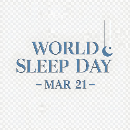 This graphic features the text World Sleep Day March 21 in blue lettering with a subtle starry and moon-like texture.の素材