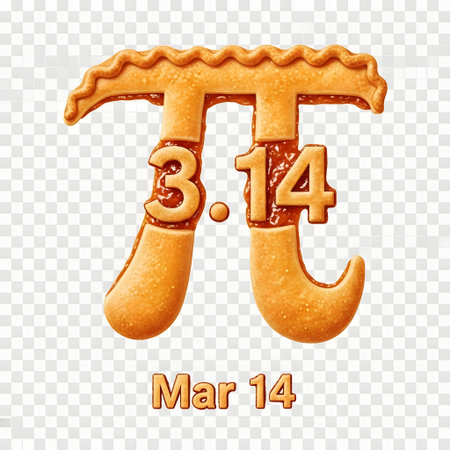 A festive image for Pi Day, featuring a pie-shaped pi symbol with the digits 3.14 and the date Mar 14.の素材