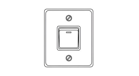 A minimalist, hand-drawn sketch of a standard electrical light switch mounted on a rectangular plate with two screw holes.の素材