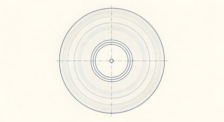 A detailed technical drawing of an oval shape with multiple concentric rings and radiating lines, suggesting a scientific or engineering schematic.の素材