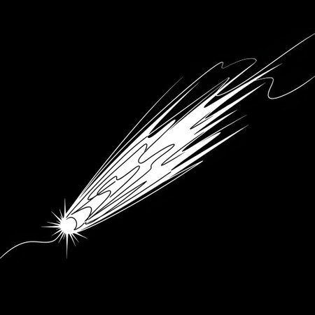 A bright white sparkler creates a dynamic, streaking trail of light against a deep black background, suggesting motion and celebration.の素材