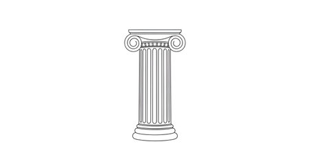 A detailed line drawing of a classical Ionic column, showcasing its ornate capital and fluted shaft on a white background.の素材