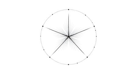 An intricate black and white abstract design features a central starburst with radiating lines and detailed geometric patterns within a circular frame.の素材