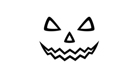 A minimalist, hand-drawn illustration of a classic spooky jack o lantern face with triangular eyes and a jagged mouth.の素材