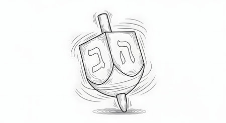 A hand-drawn sketch of a dreidel spinning rapidly, indicated by swirling motion lines around its body.の素材
