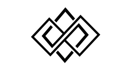 A symmetrical black and white abstract design featuring interlocking diamond shapes creating a complex geometric pattern.の素材