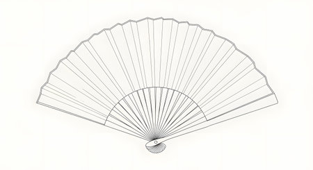 An open white lace hand fan with a detailed, intricate pattern and a hint of yellow on some panels.の素材