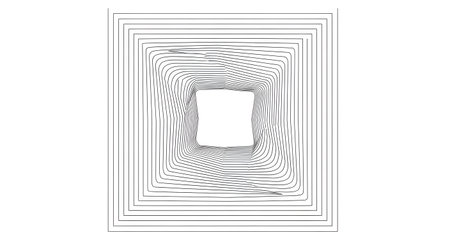 A black and white abstract image featuring a series of nested rectangles creating a tunnel effect with intricate, distorted line patterns within each frame.の素材