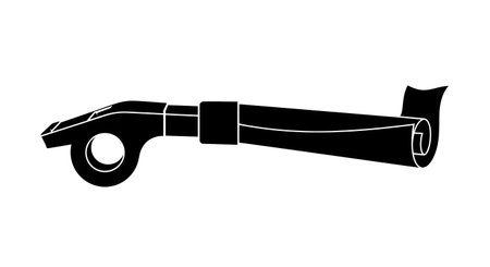 A stylized, black silhouette of an old-fashioned key with a prominent circular bow and a long, tapered bit. The design is simple and graphic.の素材