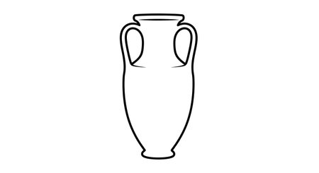 A simple black and white line drawing of a tall, narrow ancient Greek amphora with two handles and a pointed base.の素材