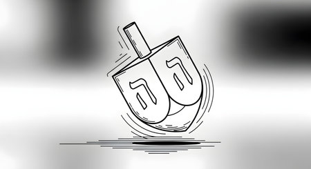 A sketch of a dreidel spinning with motion lines, suggesting movement and play. Black and white illustration.の素材