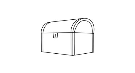 A minimalist line art illustration of a classic treasure chest with its lid open, revealing an empty interior.の素材