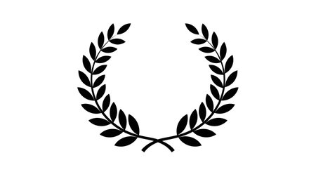 A stylized black silhouette of a laurel wreath, symbolizing victory and achievement, is presented against a clean white background.の素材