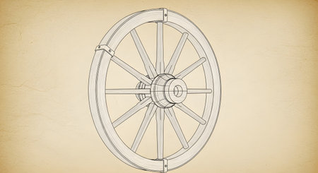 A detailed, hand-drawn illustration of a complex circular mechanism, possibly an orrery or a schematic for an astronomical instrument.の素材