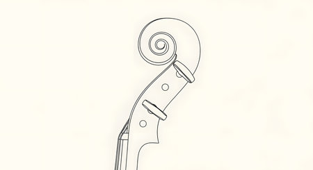 A black and white line drawing of the scroll and pegbox of a violin, showcasing intricate detail and craftsmanship.の素材