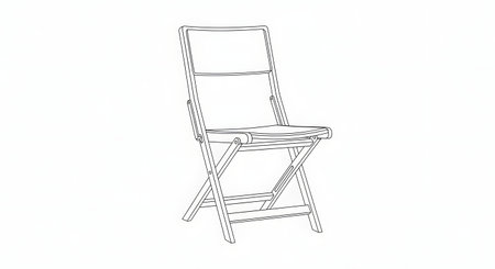 A minimalist line drawing depicts a tall, wooden easel with a shelf for holding art supplies. The easel is shown from a side angle.の素材