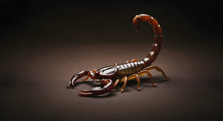 A meticulously crafted sculpture of a scorpion, showcasing its segmented body, powerful claws, and venomous tail raised in a defensive posture.の素材