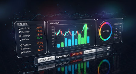 A modern car stereo system featuring a vibrant, glowing equalizer and a circular meter displaying audio information.の素材