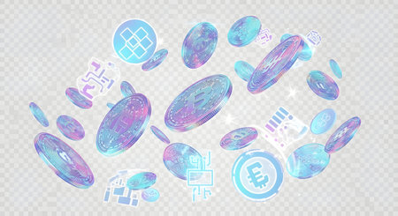 A collection of iridescent, translucent geometric shapes with a shimmering, ethereal glow against a transparent background.の素材