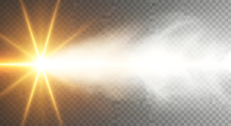 A powerful golden light burst emanates from the left, creating a prominent lens flare and radiating outward with sharp rays.の素材