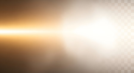 A bright, glowing golden light flare emanates from the left, casting a warm glow on a subtly textured background.の素材