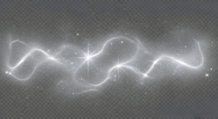 A luminous, wavy energy pattern with shimmering light and subtle starry background creates a sense of cosmic motion and ethereal beauty.の素材