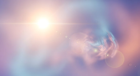 A soft, glowing light emanates from the left, illuminating swirling pastel clouds of purple, pink, and blue, creating a dreamlike atmosphere.の素材