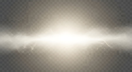 A radiant burst of bright white light emanates from the center, surrounded by a soft haze and scattered particles against a dark background.の素材