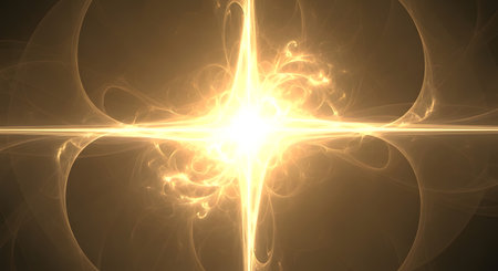 A luminous golden starburst emanates from the center, surrounded by swirling, ethereal clouds of light and shadow.の素材