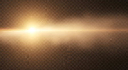 A brilliant golden lens flare emanates from the left, casting a warm glow across a subtly textured, dark background.の素材