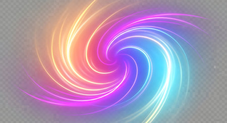 A dynamic abstract background featuring a colorful, swirling vortex of light trails in a rainbow spectrum.の素材