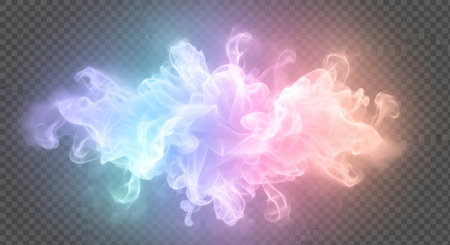 A vibrant, ethereal cloud of swirling pastel smoke and light emanates from the center, creating a magical and abstract visual.の素材