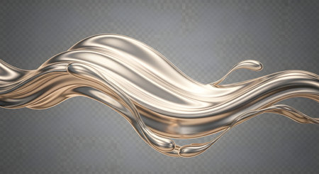 A dynamic, flowing metallic liquid sculpture with a highly reflective surface, creating an abstract and elegant visual.の素材