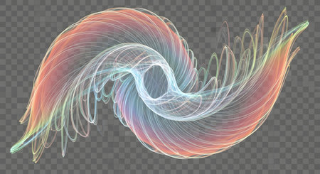 A vibrant, abstract digital artwork depicts a dynamic, swirling energy form with a gradient of rainbow colors and intricate, fractal-like details.の素材