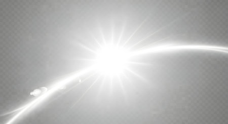 A brilliant white light explosion emanates from the center, with glowing streaks extending outwards against a subtle grid pattern.の素材