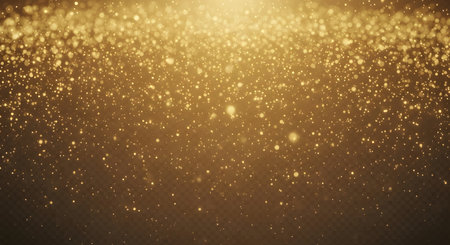 A shimmering backdrop of golden glitter particles with a soft, out-of-focus bokeh effect creating a magical and festive atmosphere.の素材