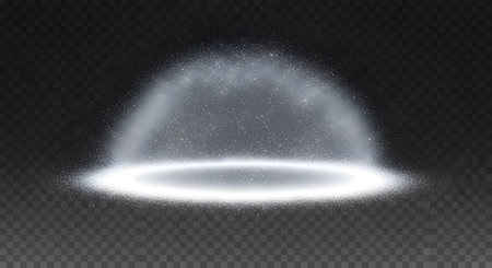 A luminous, ethereal portal emits a bright white light and shimmering particles against a dark, transparent backdrop.の素材