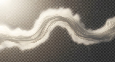 A wispy, abstract white form resembling smoke or a cloud flows across a dark, checkered background with soft lighting.の素材