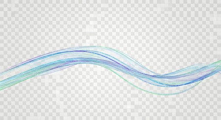 A flowing, translucent wave pattern in shades of blue and teal against a transparent checkered background.の素材